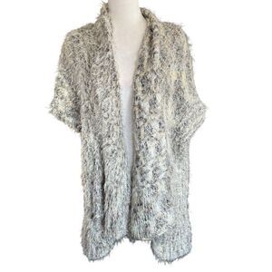 Katherine Barclay Montreal Sz L Multi Color Fuzzy Eyelash Open Front Sweater